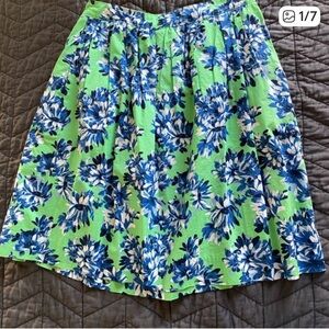 J. Crew Green Skirt with Blue Floral Print
